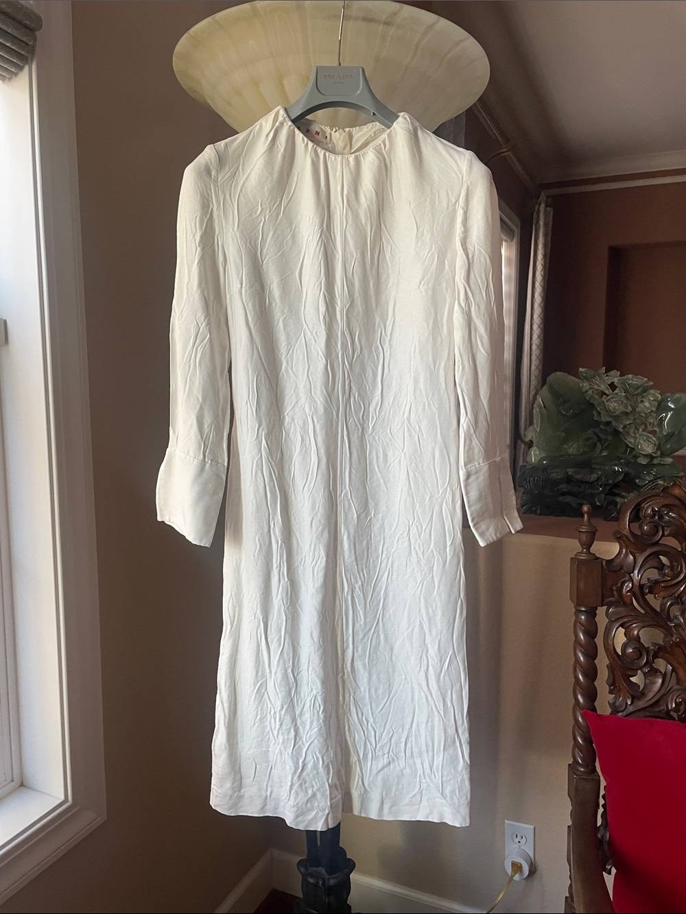 Marni Cream Long-Sleeve Shift Dress